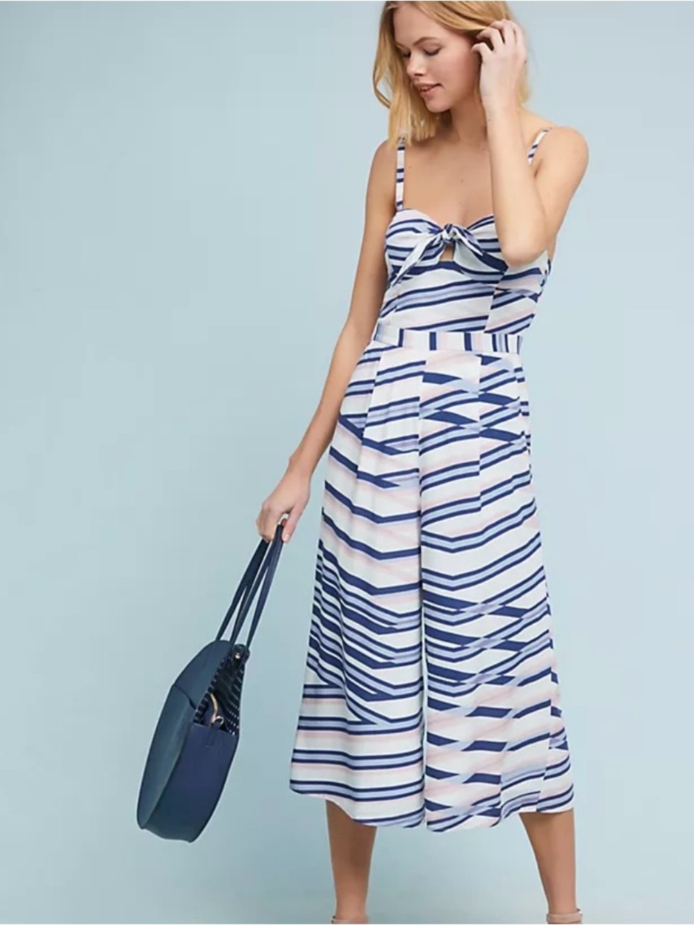 Yumi Kim Navy & White Striped Midi Jumpsuit